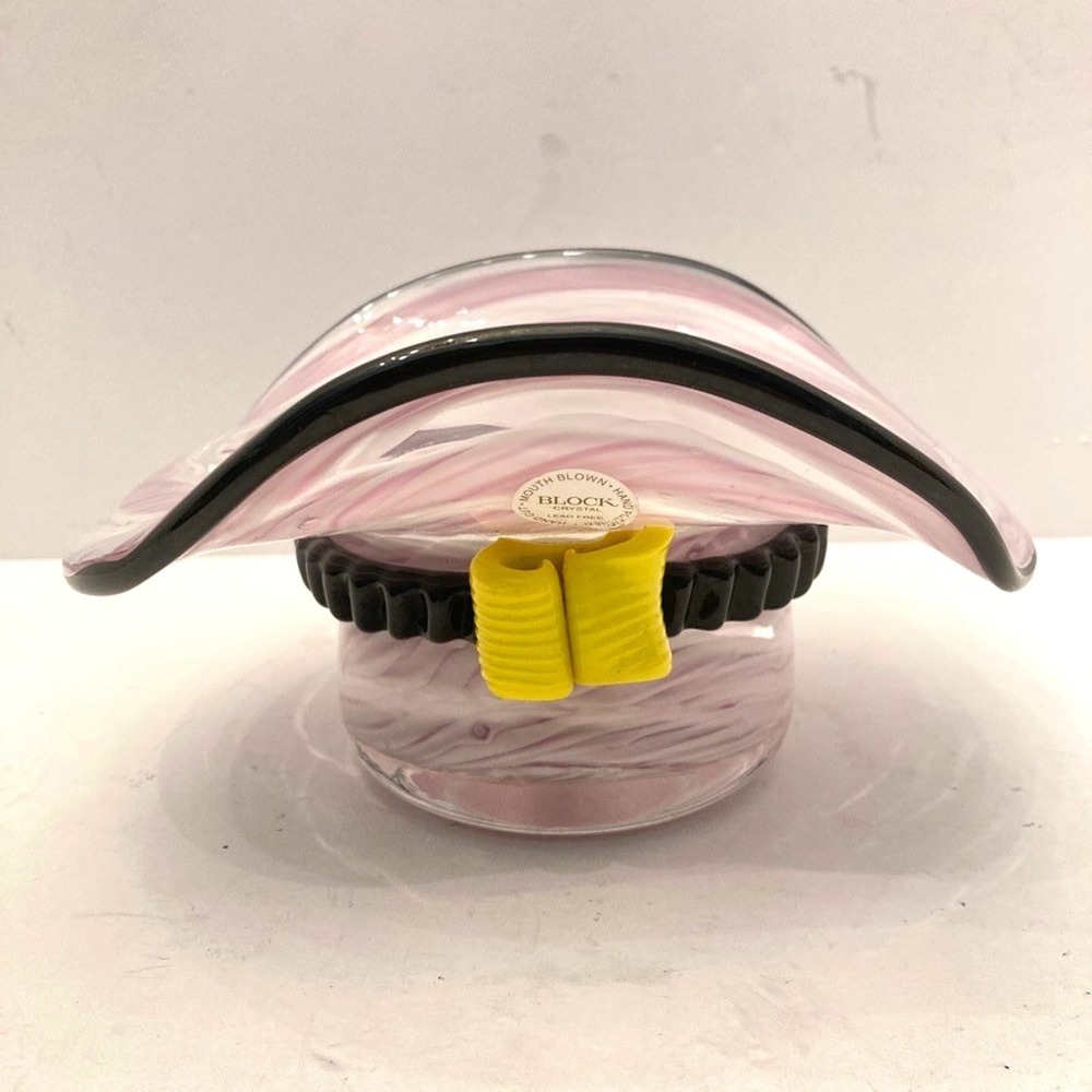 Block Crystal Mouth Blown Pink Glass Hat Bowl Hand Cut Hand Polished Lead free - Picture 2 of 14